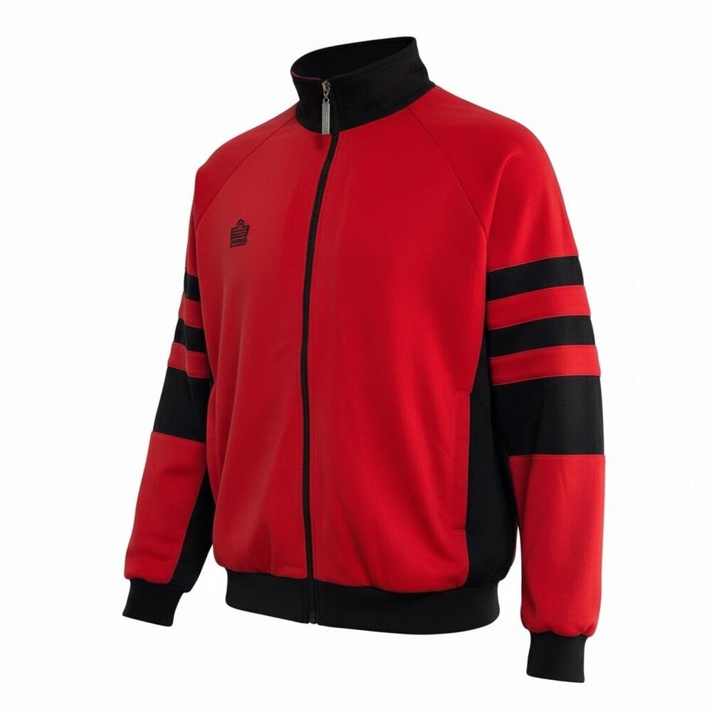 Admiral Red Black Track Jacket Large Men’s Zip Front Retro Striped Sleeve Size L
